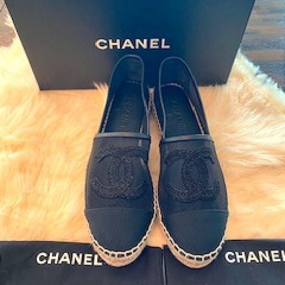 chanel mesh grosgrain espadrilles